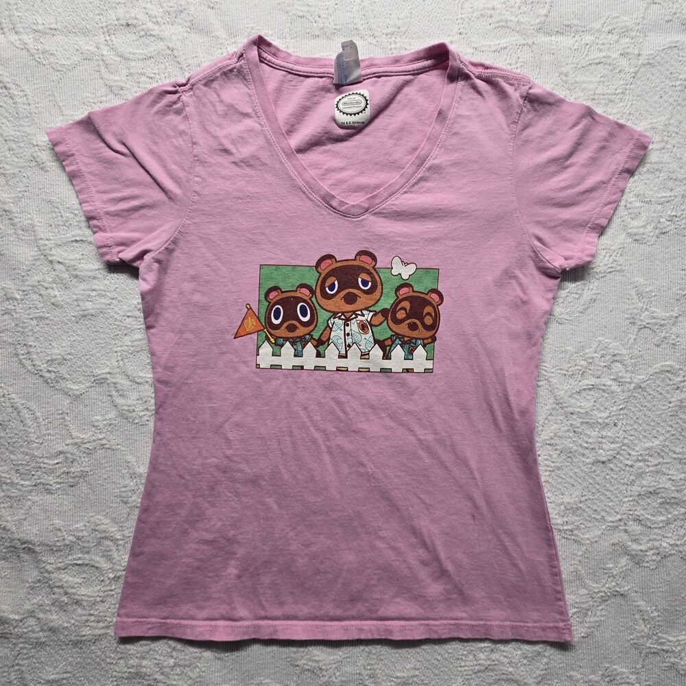Nintendo Animal Crossing Pink Graphic Shirt Medium Tom Nook Tanuki Official